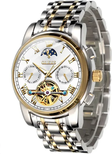 Miniatura 8 de OLEVS reloj mecánico automático, reloj de cuerda automático de lujo para hombre a prueba de agua, acero inoxidable.