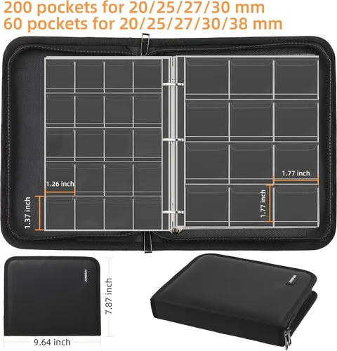 Miniatura 3 de Álbum para colección de monedas para coleccionistas, 260 fundas, álbum de colección de monedas ignífugo, caja de almacenamiento para álbum