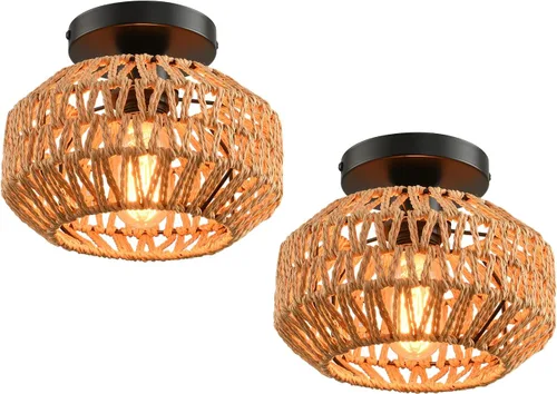 Miniatura 11 de 1 paquete de lámparas de granja para montaje en techo, mini lámpara de techo de ratán bohemio semiempotrada, accesorios de luz de pasillo tejidos a