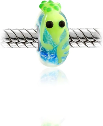 Miniatura 2 de Lámpara 3D de cristal de Murano 925 con núcleo de plata de ley verde amarillo lagarto sapo cuentas de rana para mujeres y adolescentes, Vidrio Metal