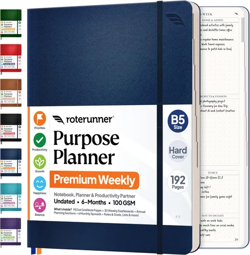 Miniatura 17 de Roterunner Cuaderno Planificador de Propósitos B5 7.5”x9.8” Planificador Sin Fechas 2025 Herramienta de Productividad y Establecimiento