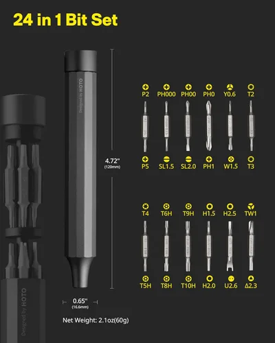 Miniatura 4 de HOTO - Juego de destornilladores de precisión 24 en 1, con 24 puntas de acero de aleación S2 resistentes, minidestornillador manual