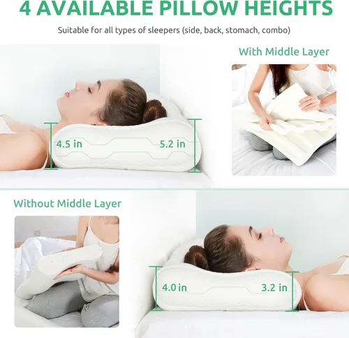 Miniatura 4 de UTTU - Almohada cervical de espuma viscoelástica para aliviar la tensión del cuello, almohada de cuello para dormir, almohada ortopédica ajustable