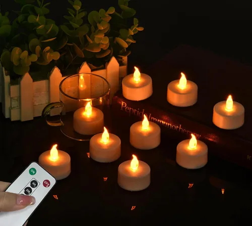 Miniatura 5 de Velas de té con control remoto, vela LED parpadeante sin llama, de larga duración, más de 400 horas, funciona con pilas y temporizador