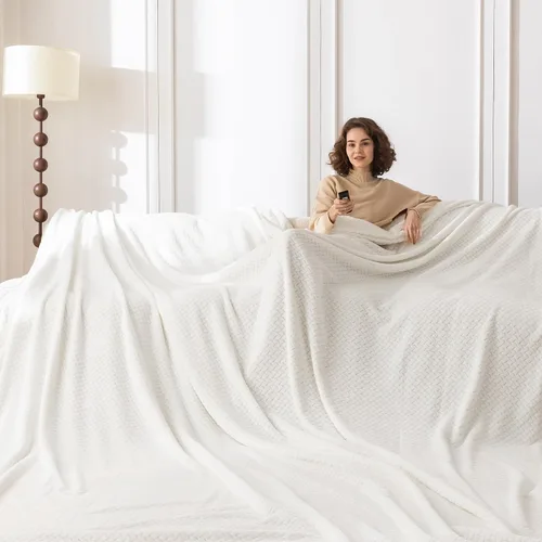 Miniatura 10 de Manta de vellón extragrande King de 120 x 120 pulgadas, manta de franela jacquard 3D sin costuras, suave y acogedora, 10'x10', extra grande