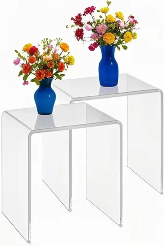 Miniatura 10 de Mesa auxiliar de acrílico transparente transparente con bordes redondeados, mesa pequeña compacta de 18 pulgadas de alto, mesa auxiliar de acrílico