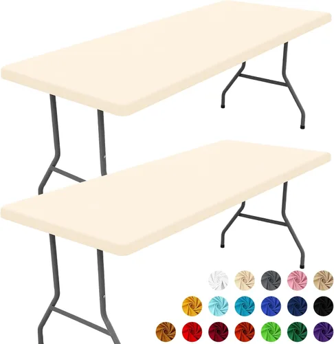 Miniatura 55 de Moosfor Paquete de 2 manteles rectangulares de elastano de 4 pies, elásticos y ajustables para pícnic, cubierta de mesa de patio elástica y lavable