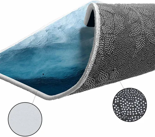 Miniatura 7 de Alfombra rectangular grande azul costero de 2.7 x 5 pies, para sala de estar, playa, degradado, abstracto, moderno, degradado, ondulado, duradero