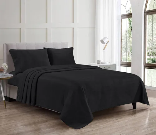 Miniatura 12 de Luxury Elegance - Juego de sábanas de microfelpa de terciopelo extra suave, tamaño individual, 2 piezas, color negro