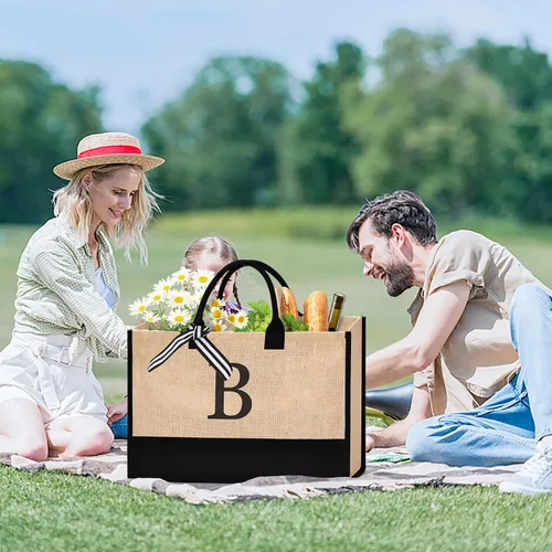 Miniatura 86 de Initial Canvas Tote Bag Birthdays Gift for Women Mom Teacher Friend Bridesmaid,Custom for Wedding Beach Holidays