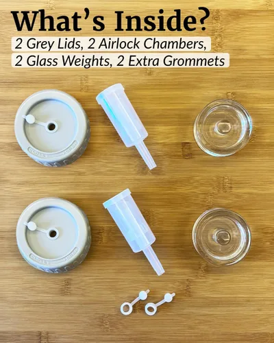 Miniatura 6 de Elementi Kit de fermentación – Juego de 2 pesos de fermentación de vidrio de fácil agarre y tapas de fermentación para tarros Mason de boca ancha