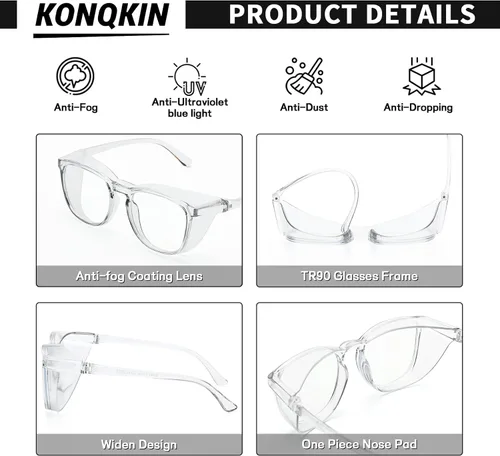 Miniatura 3 de Gafas de seguridad para enfermeras, gafas protectoras – Antivaho marco cuadrado elegante gafas transparentes para mujeres y hombres A01-gery Clear