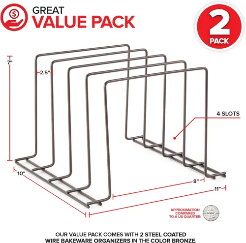 Miniatura 2 de Stock Your Home Organizador de gabinete de cocina, bronce (paquete de 2) soporte de acero para hornear con 4 ranuras para gabinete, organizador