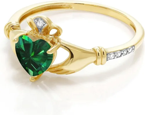 Miniatura 25 de Gem Stone King Anillo de compromiso claddagh celta irlandés de oro amarillo de 10 quilates con piedra preciosa en forma de corazón de 0.236 in