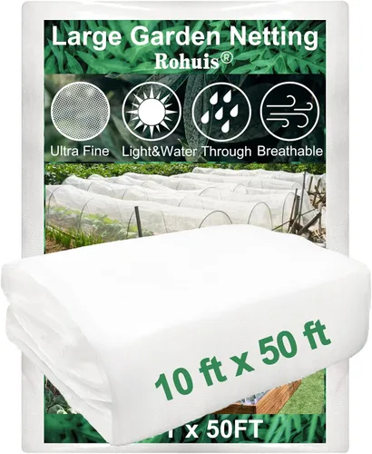 Rohuis Red de malla para jardín, 10 pies x 50 pies, malla ultra fina, mosquito, cigarra, insectos, para invernadero, cama de jardín, cubierta de
