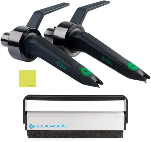 Ortofon Concorde MkII Mix CC Twin Cartuchos con lápiz óptico esférico (negro) Paquete con cepillo de fibra de carbono Liquid Audio y paño de pulido