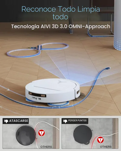 Miniatura 6 de ECOVACS DEEBOT T50 PRO Omni Robot Aspirador y trapeador, 3.19 pulgadas ultradelgado, succión de 15,000 Pa, ZeroTangle 2.0, limpieza de bordes Blanco