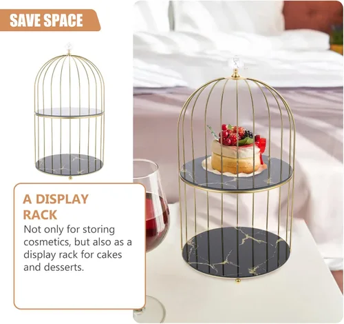 Miniatura 6 de Beavorty Soporte de 2 niveles para tartas con forma de jaula de pájaros, soporte de metal para cupcakes, soporte para tartas, bandeja para servir