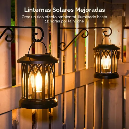 Miniatura 6 de WdtPro Faroles solares colgantes para exteriores, paquete de 2 faroles solares brillantes mejorados, impermeables, con energía solar, luces