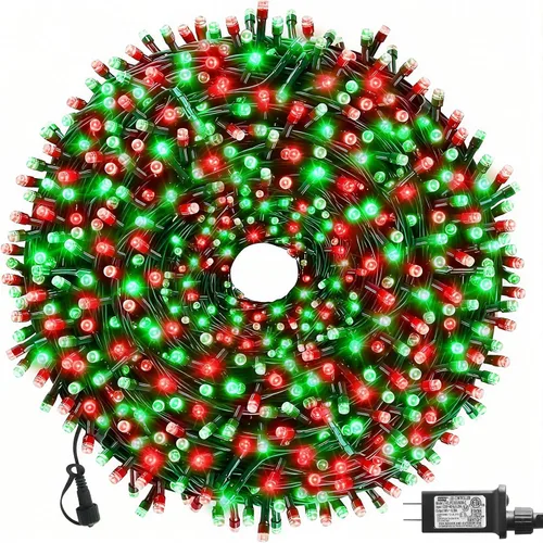 MZD8391 300 luces LED rojas y verdes de 105 pies, luces de Navidad para interiores y exteriores, luces de árbol de Navidad, decoraciones de fiesta,