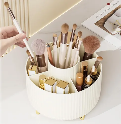 Miniatura 9 de Organizador de brochas de maquillaje giratorio de 360 grados, diseño desmontable, 5 ranuras, para cosméticos y lápices, organizador para escritorio