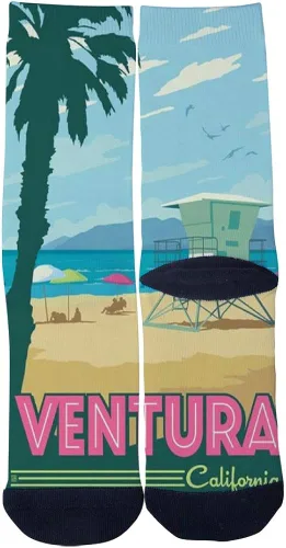 Calcetines para hombre y mujer, personalizados, de Ventura California, para viajes, con impresión 3D, novedosos calcetines creativos e informales