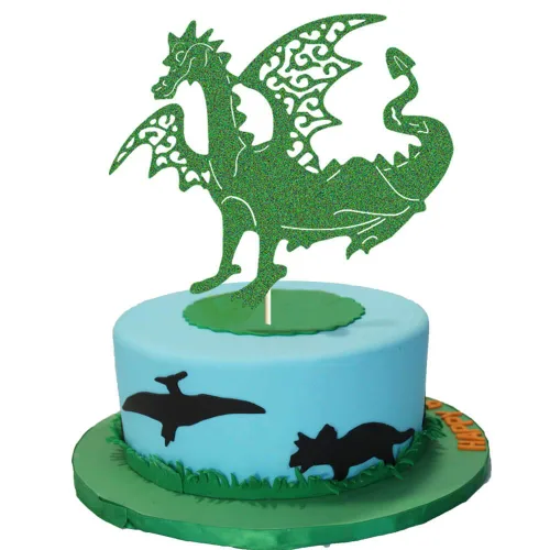 Decoración de pastel de dragón, decoración de pastel de fiesta de cumpleaños de dinosaurio, dinosaurio jurásico de la selva T-Rex rugido feliz