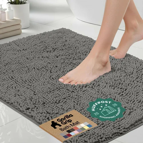 Miniatura 12 de Gorilla Grip - Tapete de baño afelpado, absorbente, peludo, de felpilla, para base de inodoro cuadrada, reverso de goma, suave, de microfibra, claro