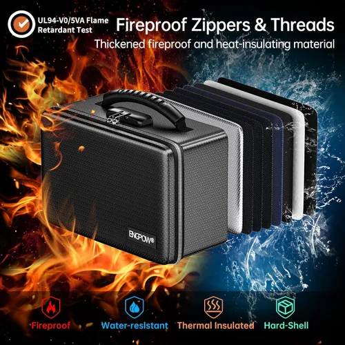 Miniatura 2 de ENGPOW Caja de dinero ignífuga, pequeña caja rígida ignífuga con cremallera y cerradura ignífugas, 6400 °F con aislamiento térmico resistente al