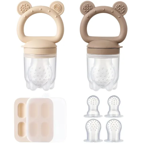 Miniatura 10 de Paquete de 2 alimentadores de frutas de silicona para bebés con mini bandeja para congelador, moldes de paletas de leche materna para aliviar