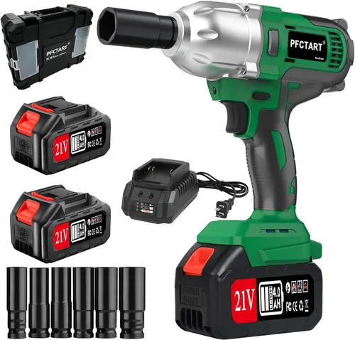 Kit de llaves de impacto sin escobillas de 1/2 pulgada 800 Nm, 2 baterías de 4.0 Ah, 6 enchufes, caja de herramientas de almacenamiento para