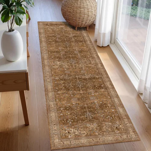 Miniatura 3 de Alfombra de Área Lavable 2'6'' x 8' Alfombra Persa Tradicional Vintage - Alfombra Plegable Desgastada Antideslizante Lavable a Máquina para Sala