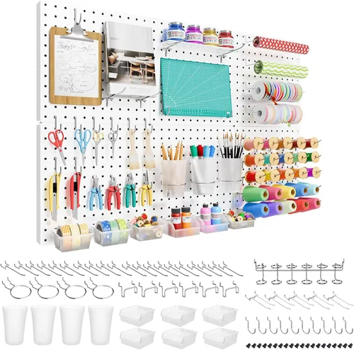 Miniatura 18 de FZK Tablero de clavijas, kit organizador de pared de tablero perforado de metal de 74 piezas. Tablero de clavijas resistente, tableros de clavijas