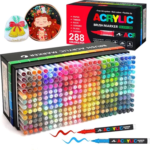 Miniatura 11 de Amamao Marcadores de pintura acrílica, bolígrafos de punta de pincel suave y marcadores, bolígrafos de pintura acrílica para madera, piedra, lienzo