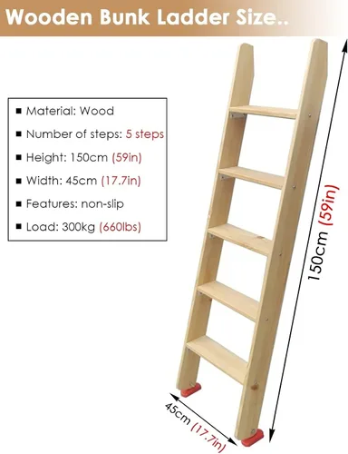 Miniatura 4 de Escalera antideslizante de madera de 60 pulgadas con 5 bandas de rodadura anchas, escalera de seguridad para adultos mayores