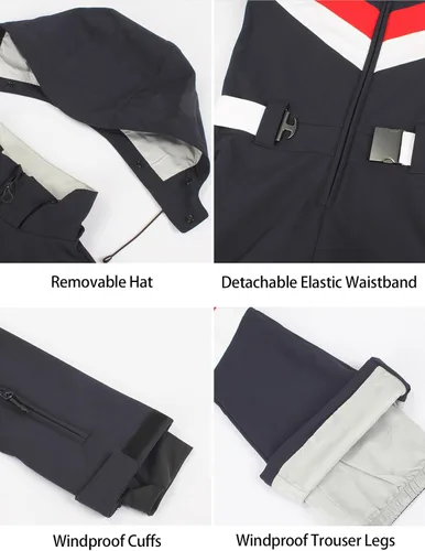 Miniatura 63 de GSOU SNOW Traje de esquí para mujer, traje de nieve delgado de una pieza, chaqueta de nieve, impermeable, resistente al viento, deportes al aire