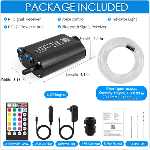Miniatura 2 de ATOKEE Kit de 150 piezas de techo Starlight activado por sonido, hebras de fibra de 0.03 pulgadas y 6.5 pies, luces de estrella de 16 W