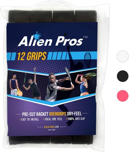 Alien Pros - Cinta de agarre para raqueta de tenis (6, 12 o 60 agarres), agarre de tenis precortado y con sensación seca, cinta de agarre para blanco