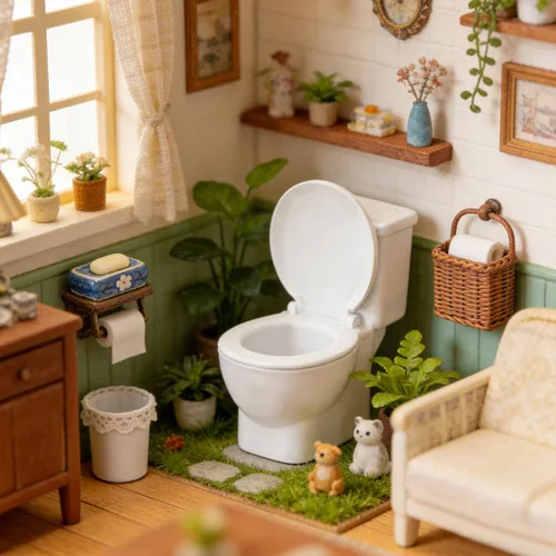 Miniatura 4 de Garneck Mini inodoro de juguete para casa de muñecas, figura de baño en miniatura, modelo de inodoro pequeño, decoración de adorno de jardín de hadas