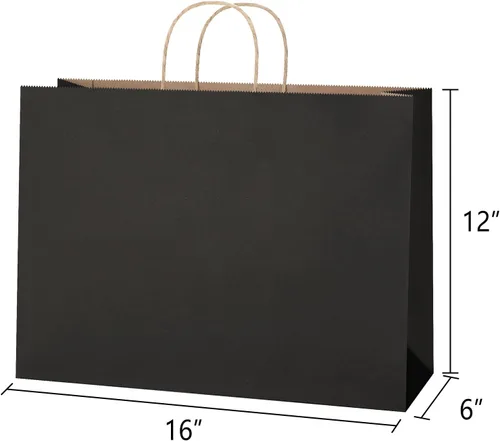 Miniatura 2 de SHOPDAY Bolsas de papel negro con asas de 16 x 6 x 12 pulgadas, paquete de 25 bolsas de papel kraft grandes a granel, bolsas de compras, bolsas