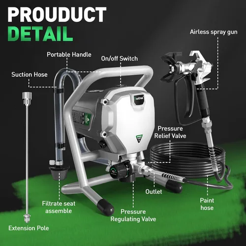 Miniatura 2 de Pulverizador de Pintura Sin Aire, Pistola de Pulverización Eléctrica de Alta Presión con Varilla de Extensión, Herramienta Profesional de Pintura