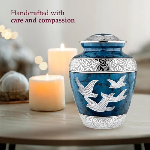 Miniatura 3 de Trupoint Memorials Urnas de Cremación para Cenizas Humanas, Urna de Entierro Decorativa para Adultos Hombres y Mujeres – Grande, Aves Azules
