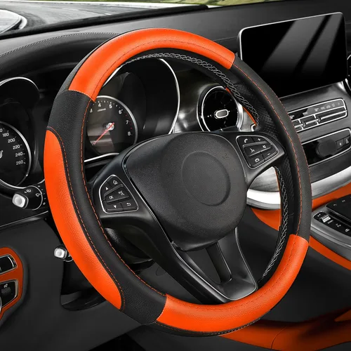 Miniatura 24 de SEG Direct Funda para volante de automóvil, tamaño mediano estándar de 14 1/2-15 pulgadas, embalaje no plegable, resistente, antideslizante, cuero