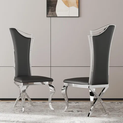Miniatura 44 de Juego de 2 sillas con 2 sillas de comedor de piel sintética blanca, silla de cocina moderna con respaldo ovalado y patas de acero inoxidable