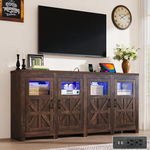 Miniatura 12 de Soporte de TV LED grande de 64 pulgadas para televisores de 70/65/60 pulgadas con tomas de corriente, armarios de almacenamiento altos para centro