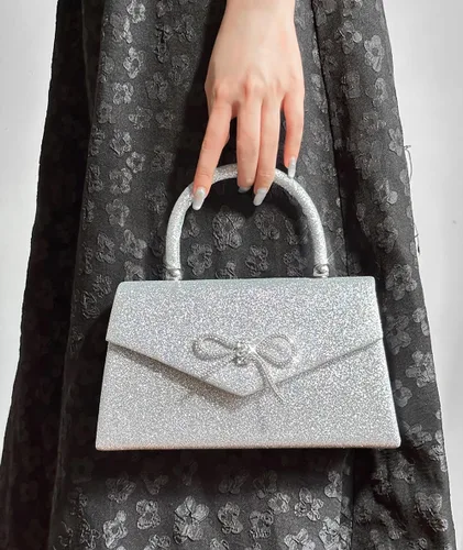 Miniatura 6 de Bolso de noche para mujer, con lazo brillante, bolso de mano para boda, fiesta, monederos con diamantes de imitación con purpurina para cóctel