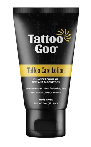 Tattoo Goo Loción para el cuidado del tatuaje, 2 onzas, alivia la picazón y la irritación, hidrata y conserva el color, hidratante no grasa, loción