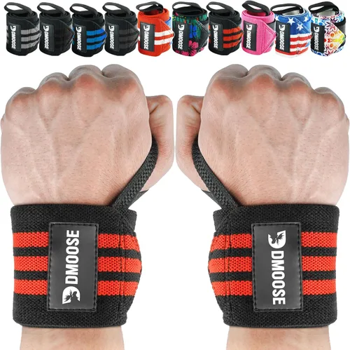Miniatura 16 de DMoose Fitness Muñequeras para levantamiento de pesas de 18 pulgadas – Envoltura de gimnasio resistente con lazo para el pulgar para apoyo y alivio