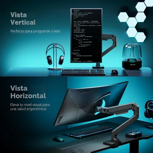 Miniatura 7 de ARES WING Brazo de monitor ultraancho para pantalla curvada de servicio pesado de 17 a 49 pulgadas, soporta 44 libras, brazo de monitor ajustable