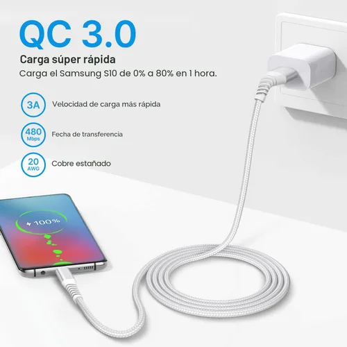 Miniatura 3 de Cable USB tipo C de 6 pies, paquete de 2 cables de carga rápida USB C, cable de teléfono para Samsung Galaxy A01 A02s A03s A10e A11 A12 A13 A14 A20